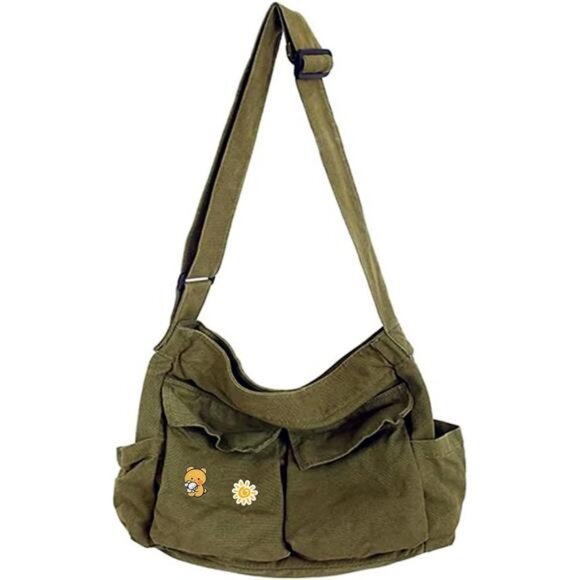 Canvas Messenger Bag Large Capacity Green - Picture 1 of 7